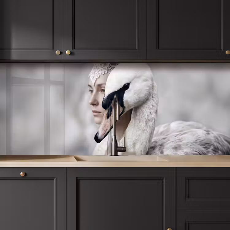 Keuken achterwand - Vrouw - Zwaan - Wit — 6