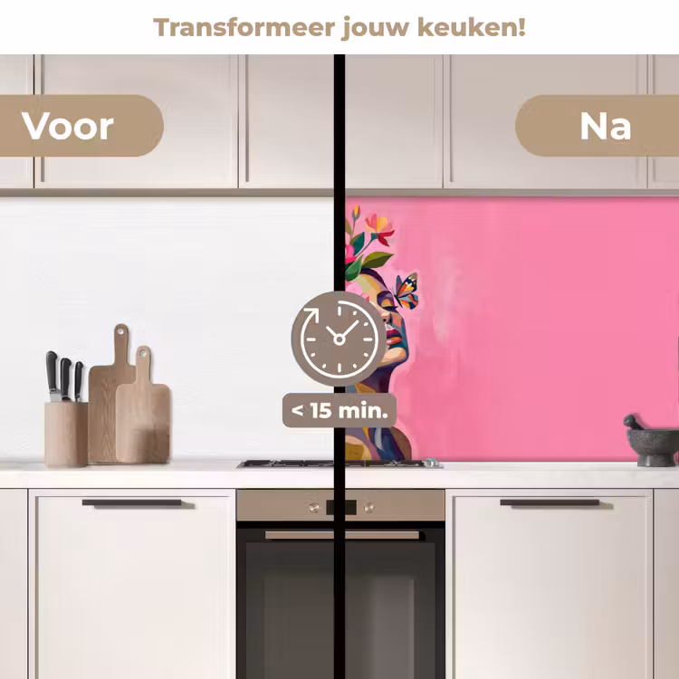Keuken achterwand - Vrouwengezicht - Vlinders - Kleurrijk — 2