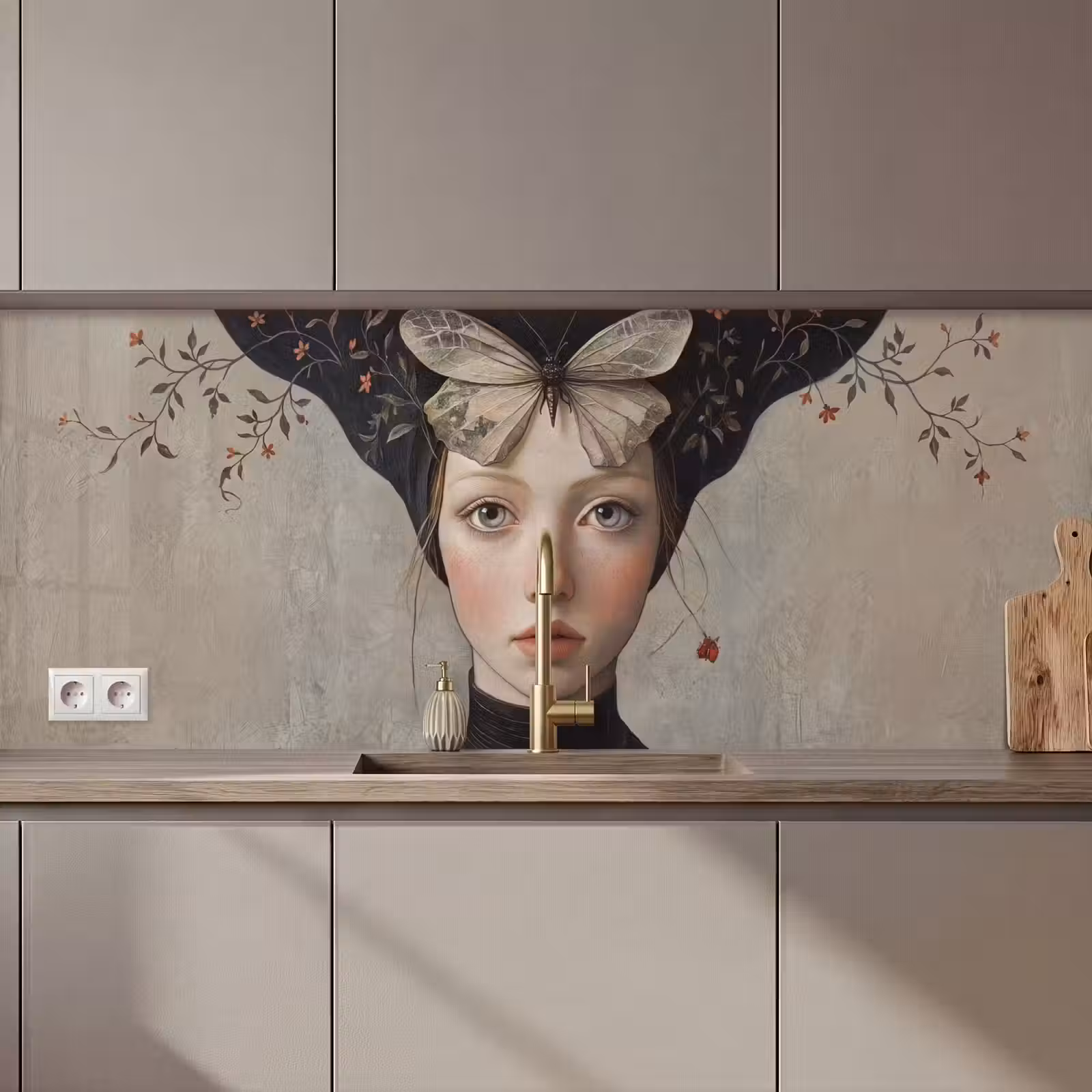 Keuken achterwand - Woman - Butterfly - Art - Classic - Muted — 1