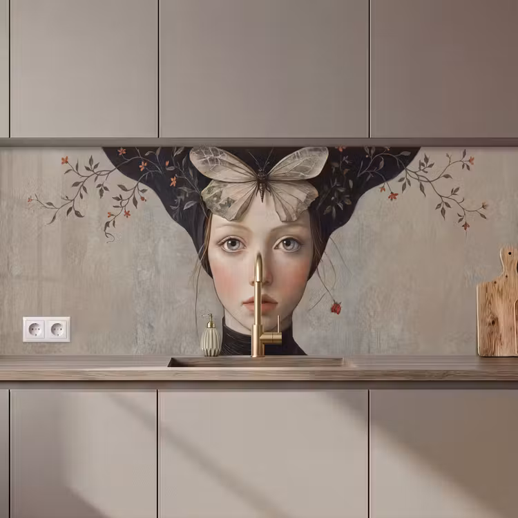 Keuken achterwand - Woman - Butterfly - Art - Classic - Muted — 1