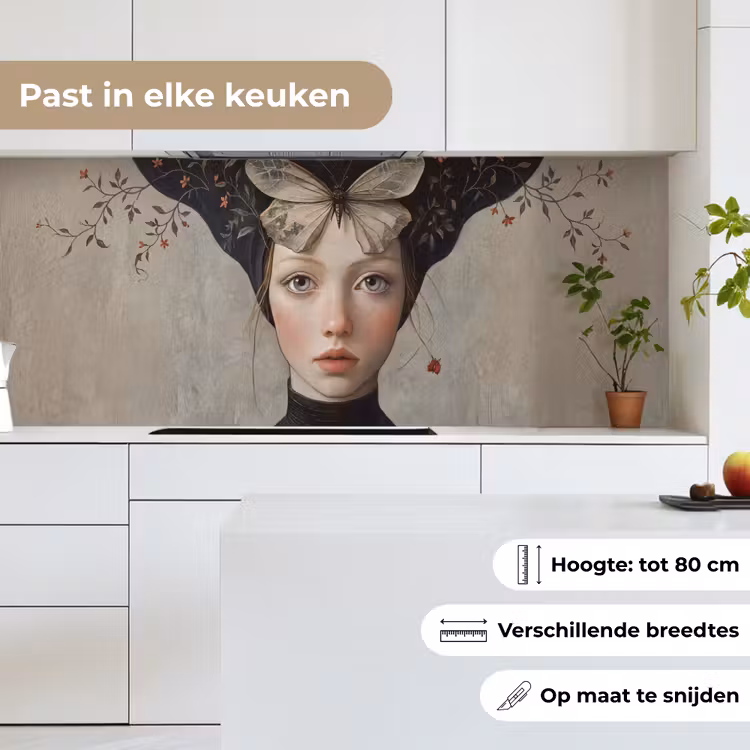 Keuken achterwand - Woman - Butterfly - Art - Classic - Muted — 4