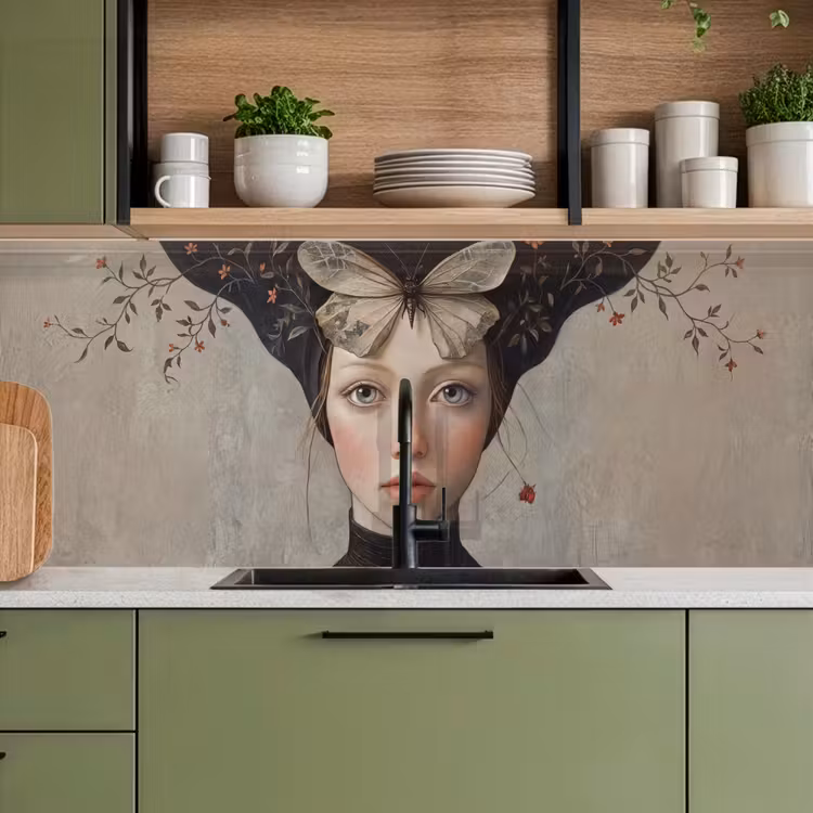 Keuken achterwand - Woman - Butterfly - Art - Classic - Muted — 5