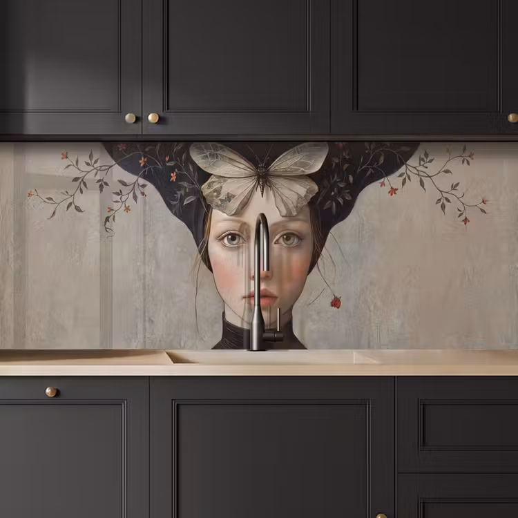 Keuken achterwand - Woman - Butterfly - Art - Classic - Muted — 6