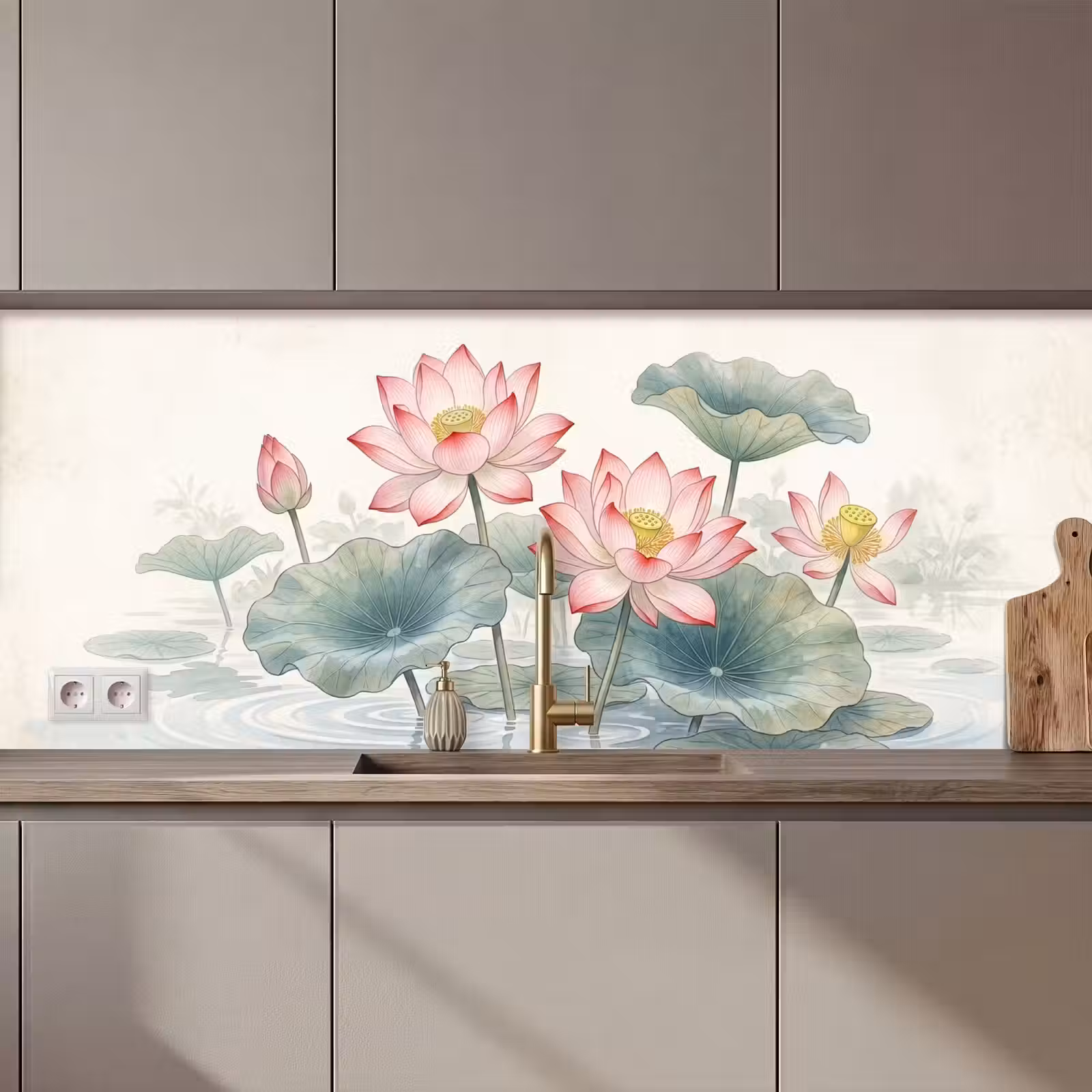Keuken achterwand - Aquarel - Lotusbloemen - Kleurrijk — 1