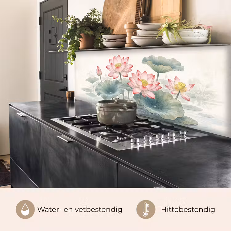 Keuken achterwand - Aquarel - Lotusbloemen - Kleurrijk — 3