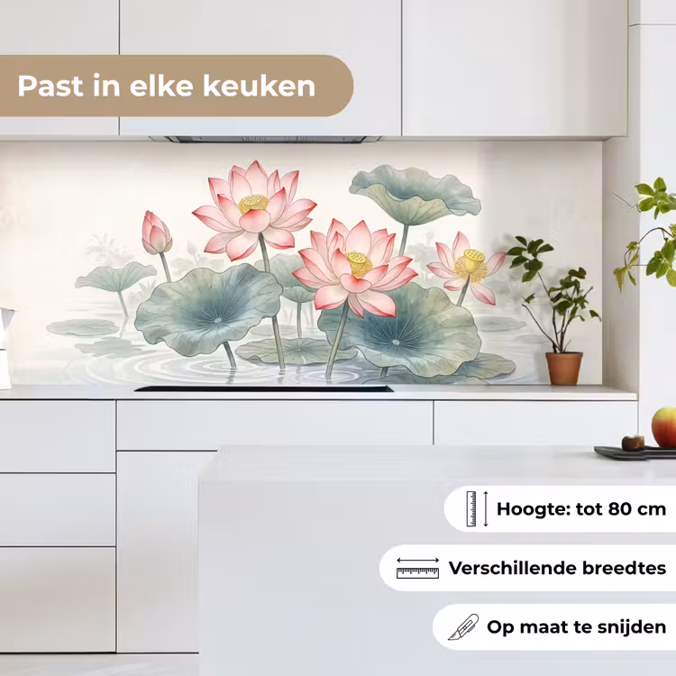 Keuken achterwand - Aquarel - Lotusbloemen - Kleurrijk — 4