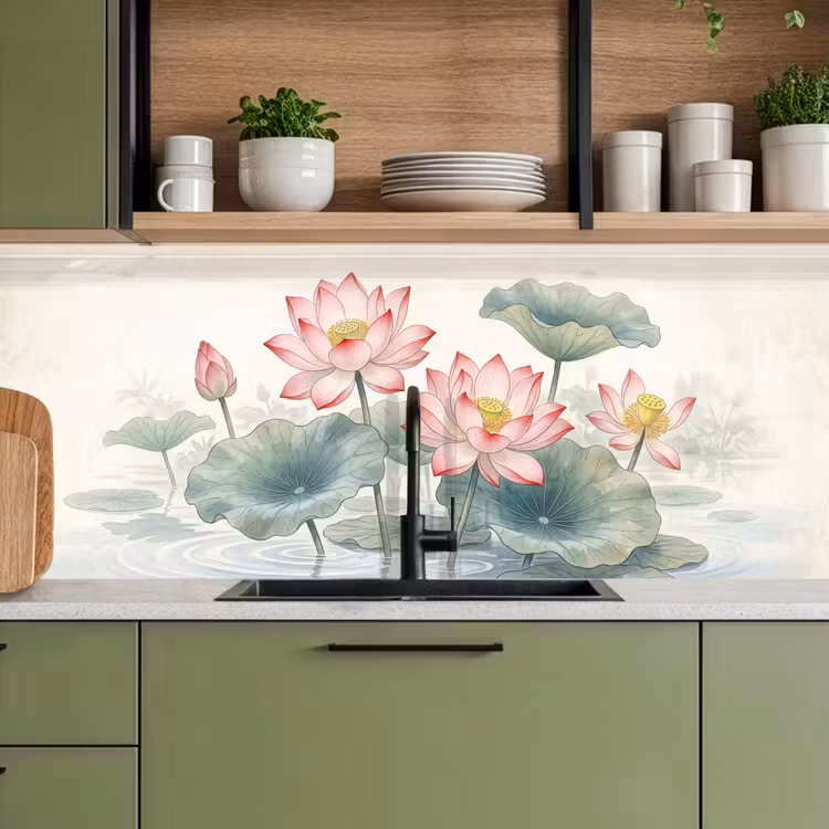 Keuken achterwand - Aquarel - Lotusbloemen - Kleurrijk — 5