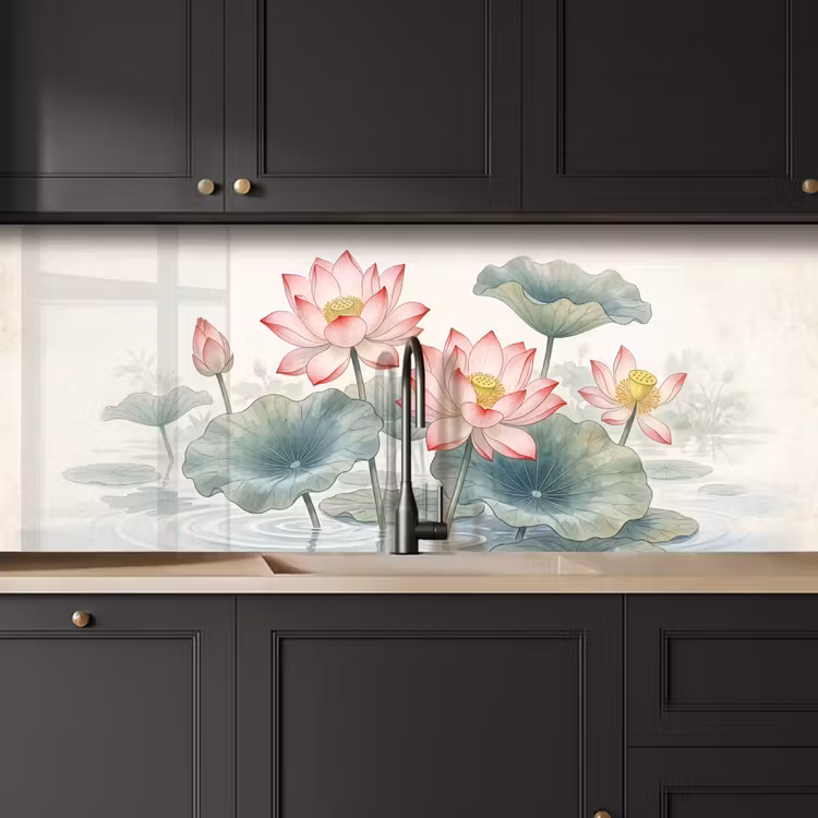 Keuken achterwand - Aquarel - Lotusbloemen - Kleurrijk — 6