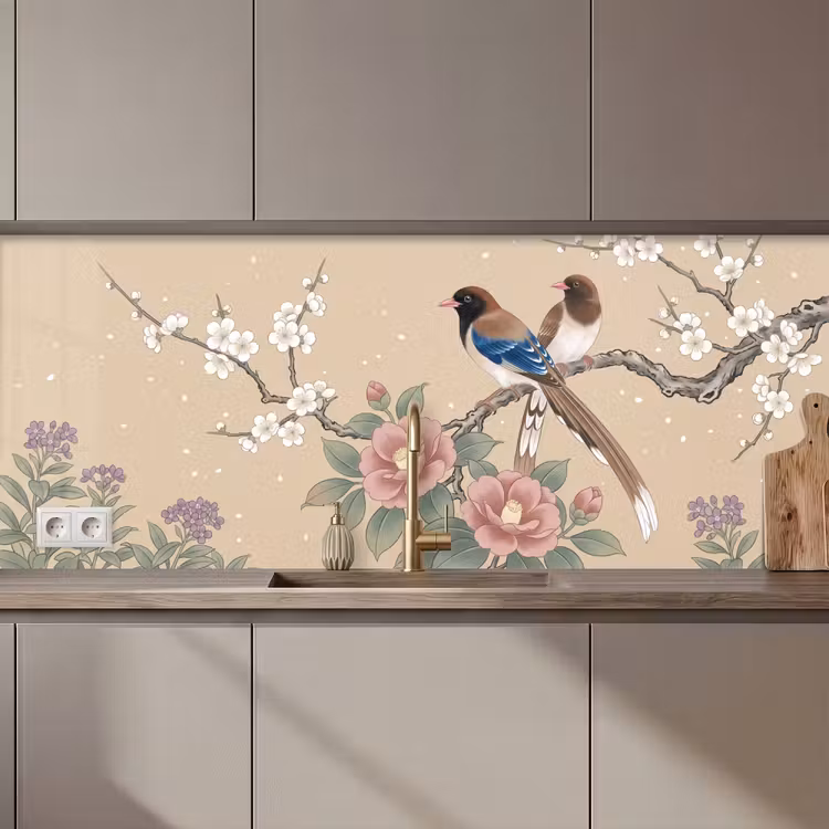 Keuken achterwand - Bloemen - Vogels - Bloemen — 1
