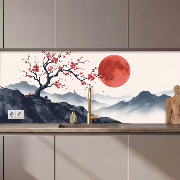 Keuken achterwand - Kersenbloesem - Oosters - Rood — 1