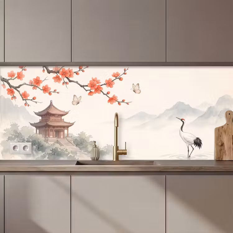 Keuken achterwand - Kraanvogel - Azië - Klassiek — 1