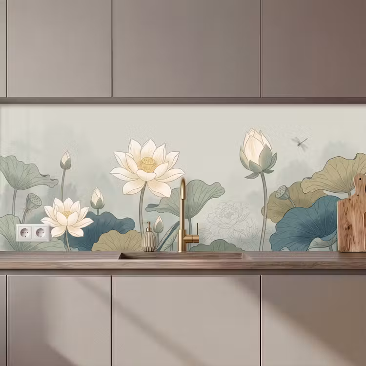 Keuken achterwand - Lotus - Bloemen - Groen — 1