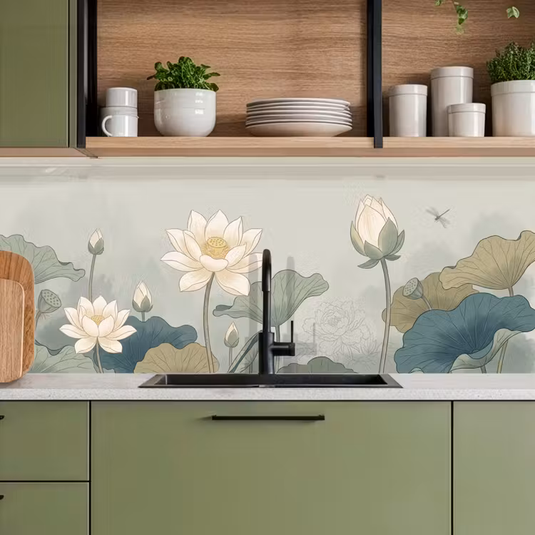 Keuken achterwand - Lotus - Bloemen - Groen — 5