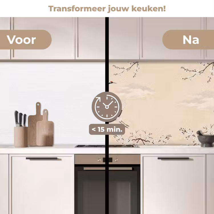 Keuken achterwand - Kraanvogels - Bloesem - Beige — 2