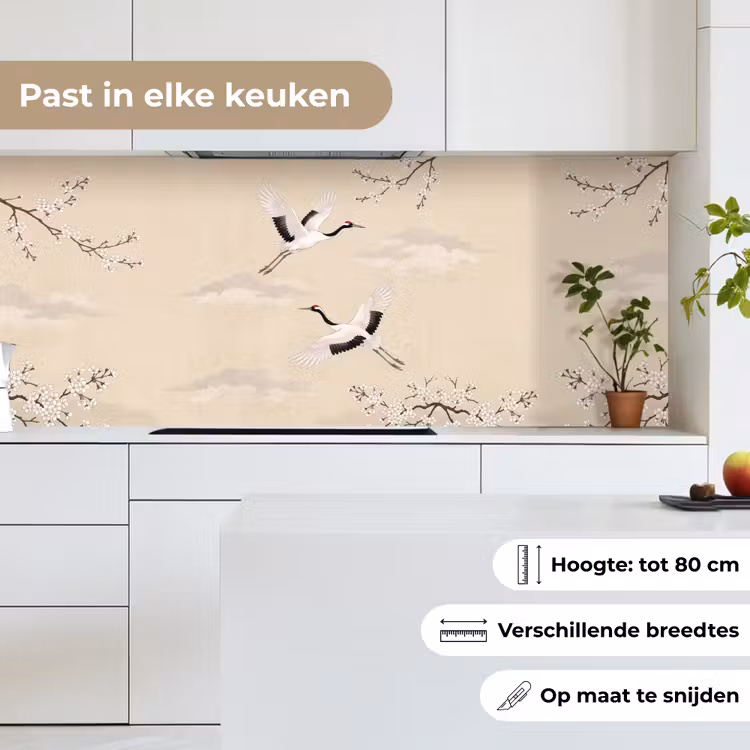 Keuken achterwand - Kraanvogels - Bloesem - Beige — 4
