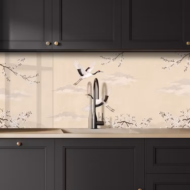 Keuken achterwand - Kraanvogels - Bloesem - Beige — 6