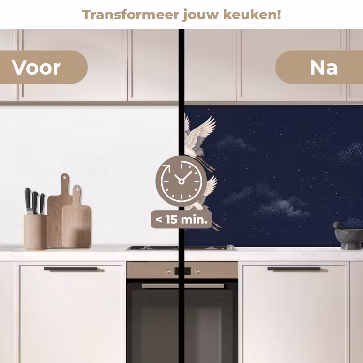 Keuken achterwand - Kraanvogels - Nachthemel - Blauw — 2