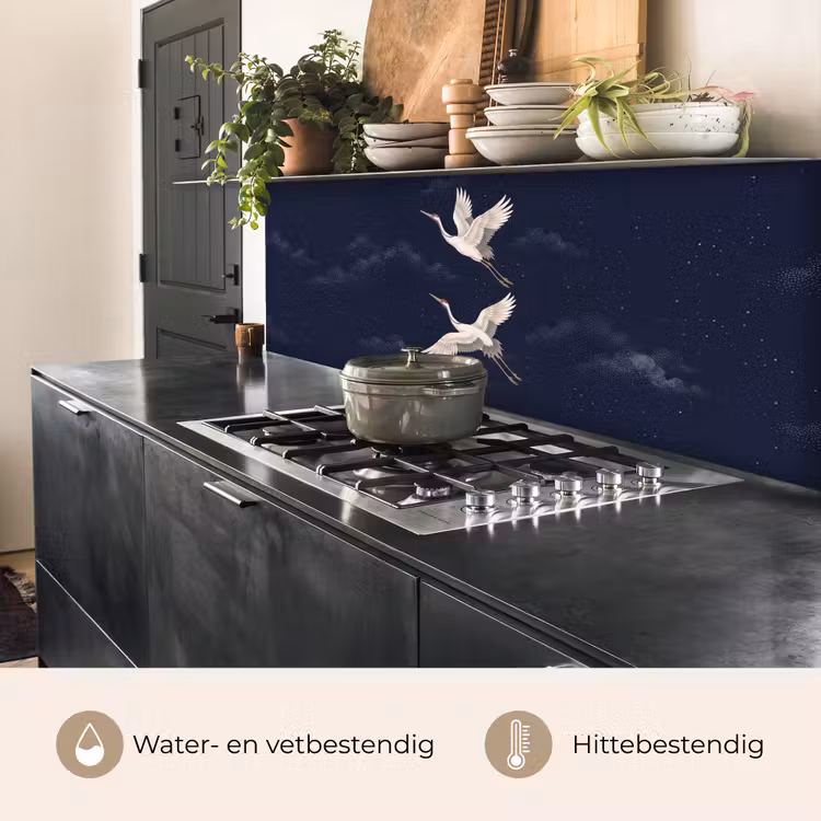 Keuken achterwand - Kraanvogels - Nachthemel - Blauw — 3