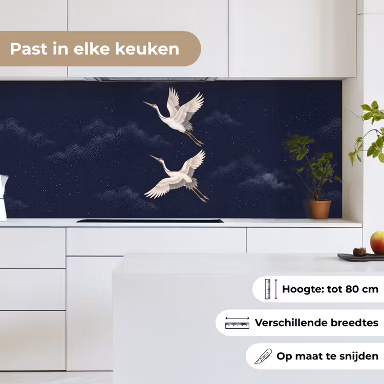 Keuken achterwand - Kraanvogels - Nachthemel - Blauw — 4