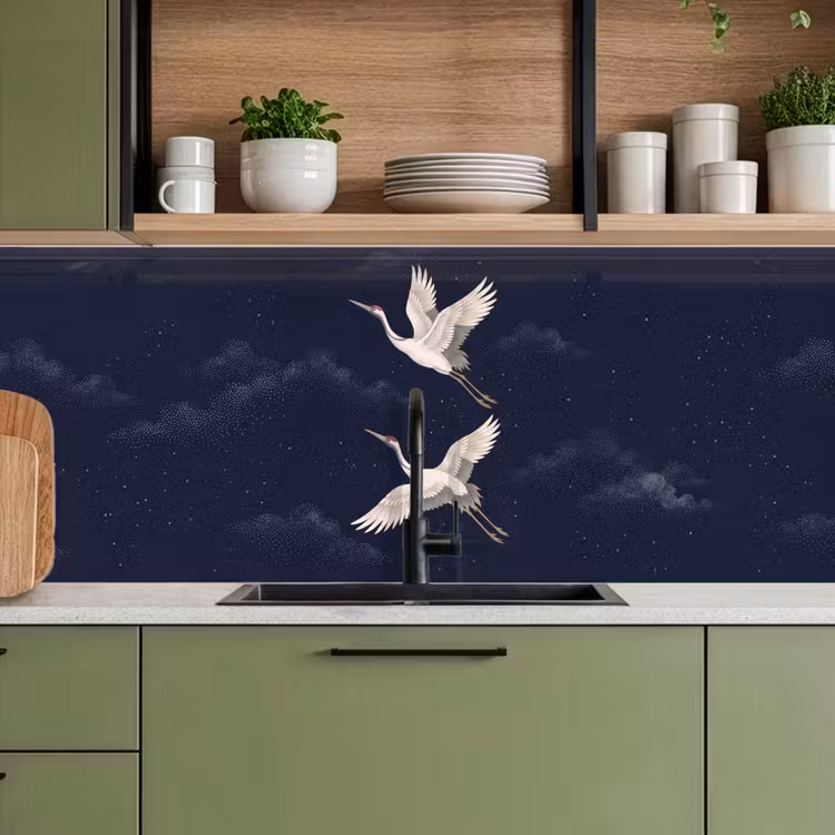 Keuken achterwand - Kraanvogels - Nachthemel - Blauw — 5