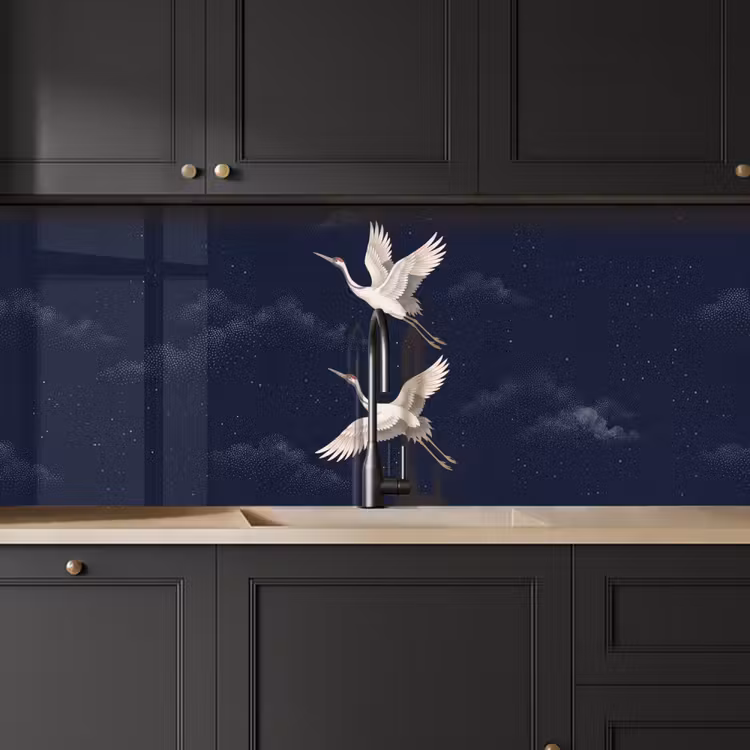 Keuken achterwand - Kraanvogels - Nachthemel - Blauw — 6