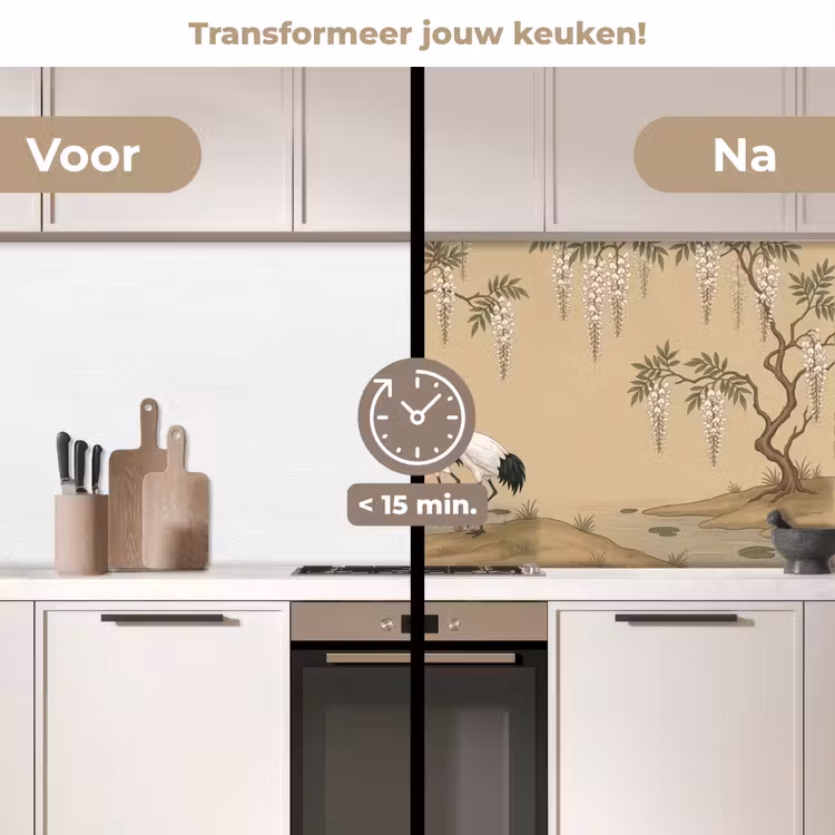 Keuken achterwand - Kraanvogels - Water - Beige — 2