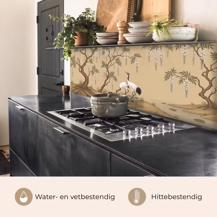 Keuken achterwand - Kraanvogels - Water - Beige — 3