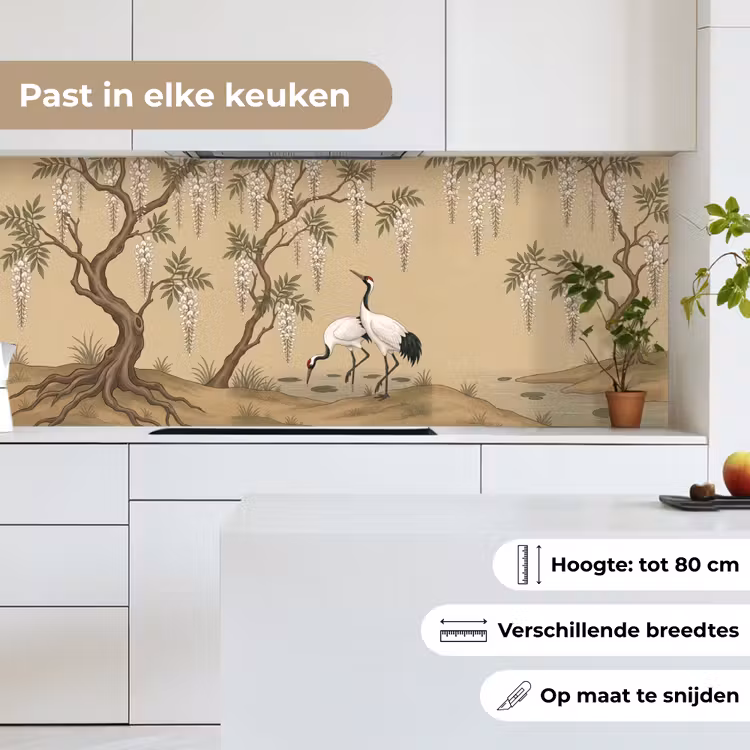 Keuken achterwand - Kraanvogels - Water - Beige — 4