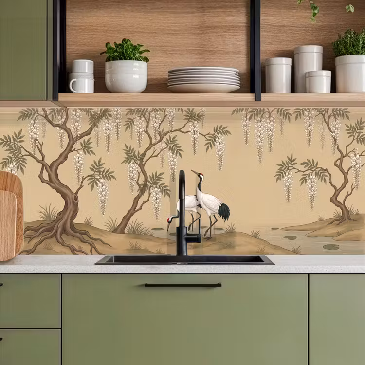 Keuken achterwand - Kraanvogels - Water - Beige — 5