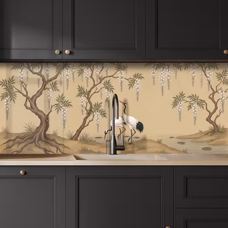 Keuken achterwand - Kraanvogels - Water - Beige — 6