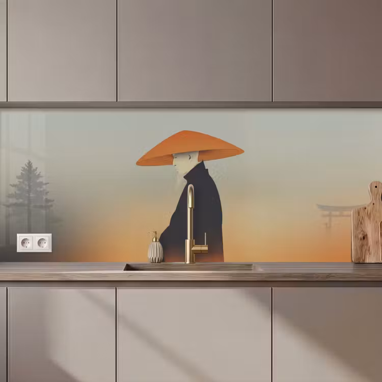 Keuken achterwand - Minimalistisch - Silhouet - Oranje — 1