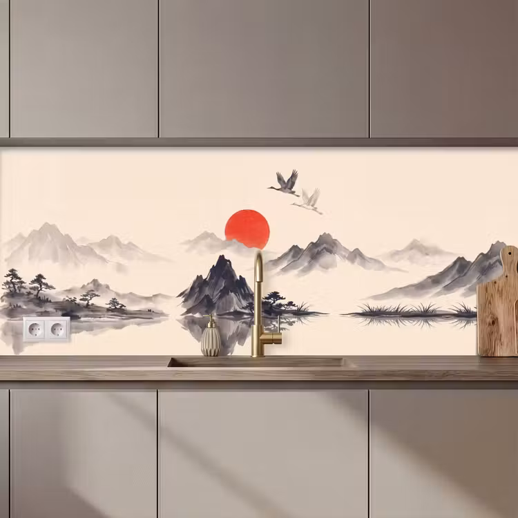 Keuken achterwand - Oosters - Kraanvogels - Landschap — 1