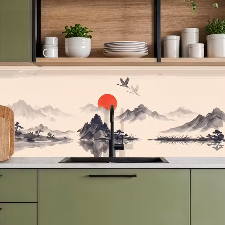Keuken achterwand - Oosters - Kraanvogels - Landschap — 5