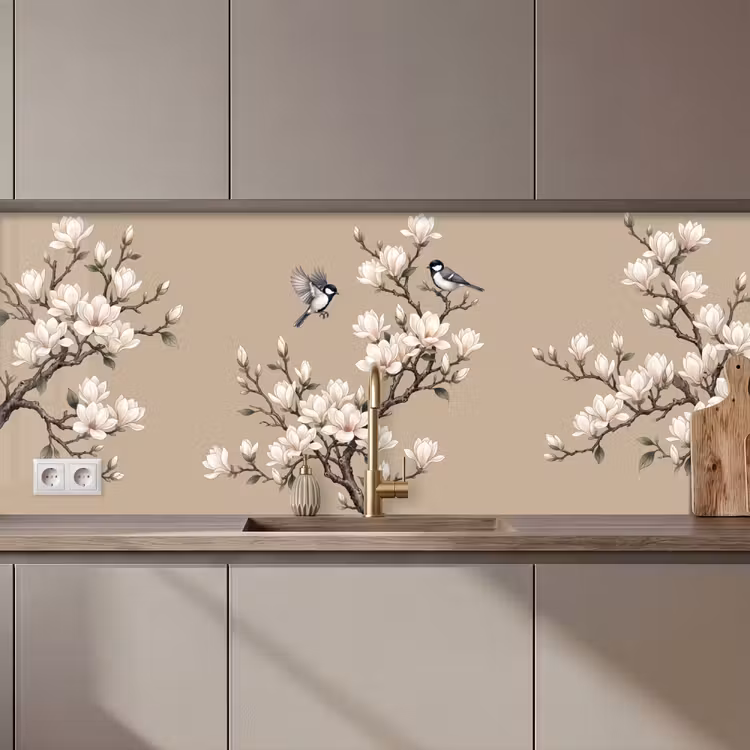 Keuken achterwand - Oosters - Vogels - Beige — 1