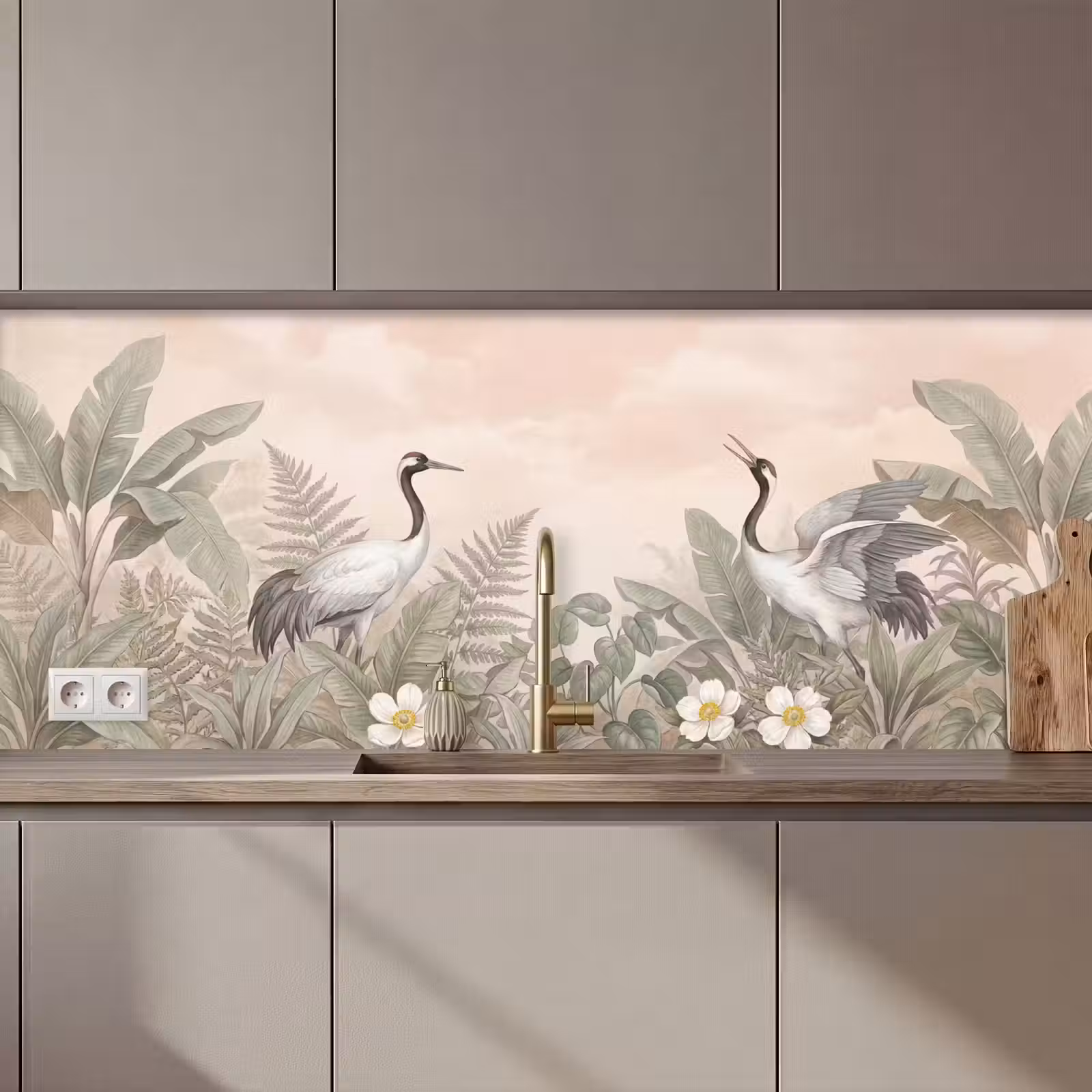 Keuken achterwand - Kraanvogels - Natuur - Roze — 1