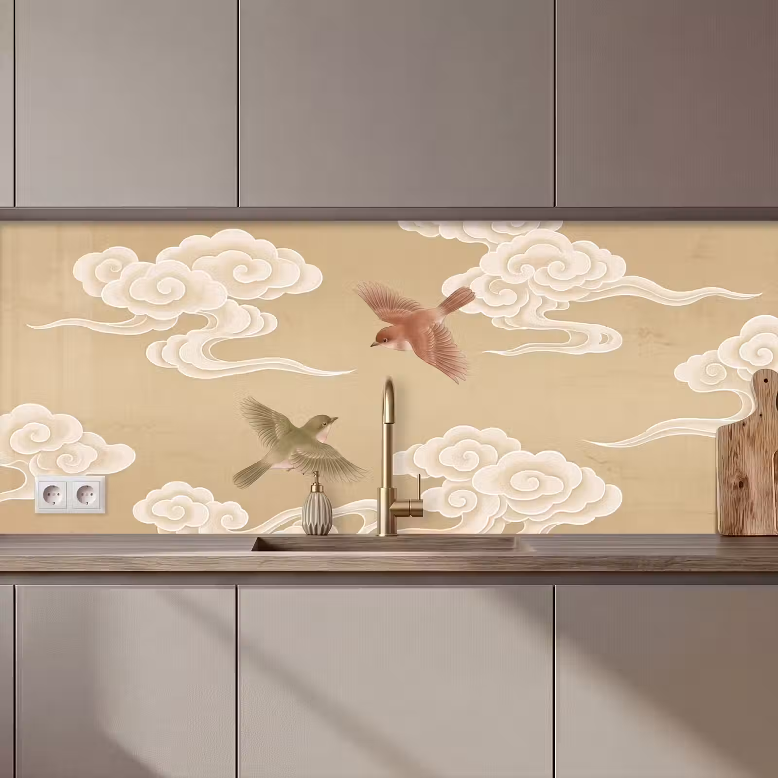 Keuken achterwand - Vogels - Vliegen - Beige — 1
