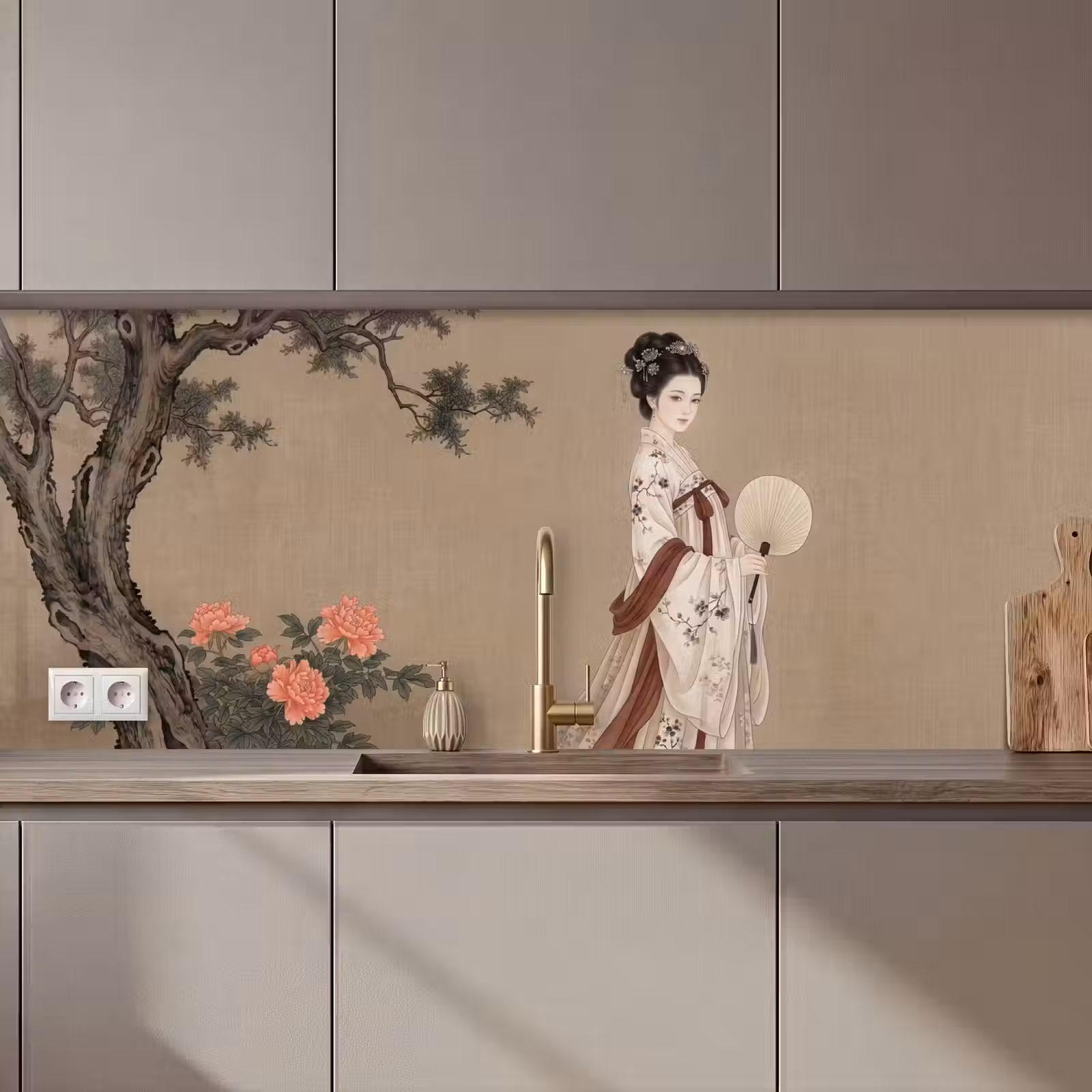Keuken achterwand - Vrouw - Azië - Kunst - Beige — 1