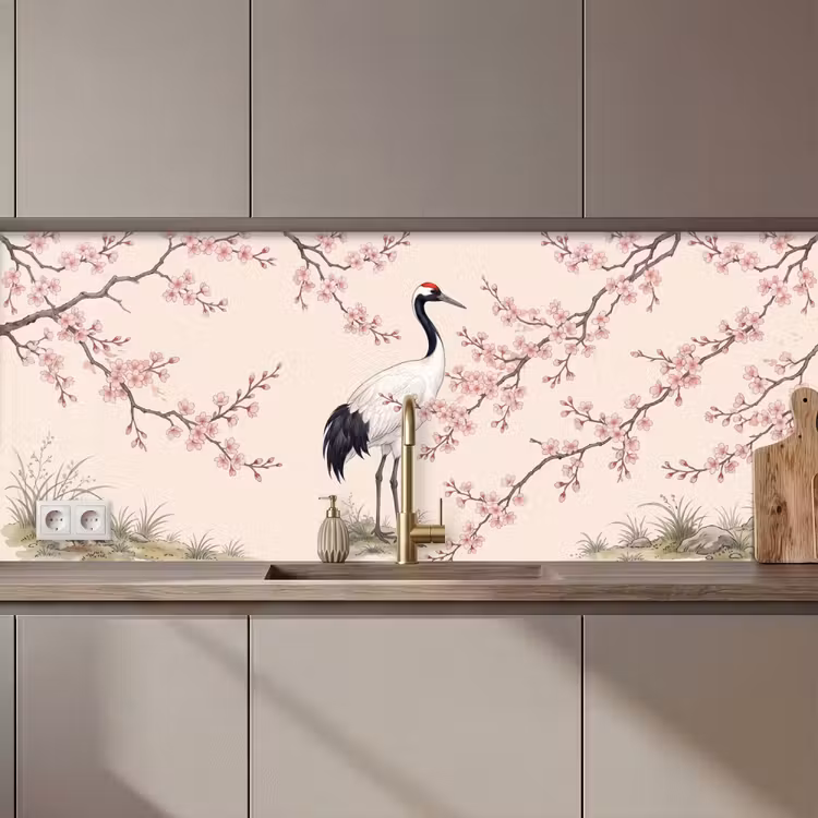 Keuken achterwand - Aziatisch - Kraanvogel - Beige — 1