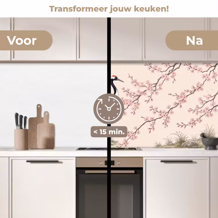 Keuken achterwand - Aziatisch - Kraanvogel - Beige — 2