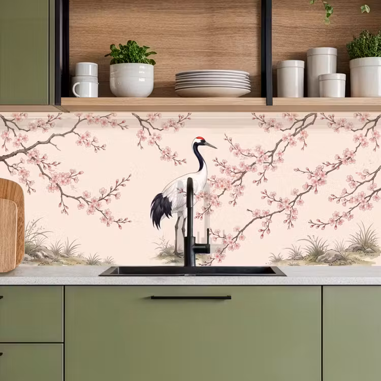 Keuken achterwand - Aziatisch - Kraanvogel - Beige — 5