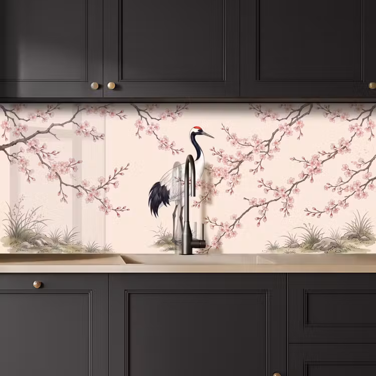 Keuken achterwand - Aziatisch - Kraanvogel - Beige — 6