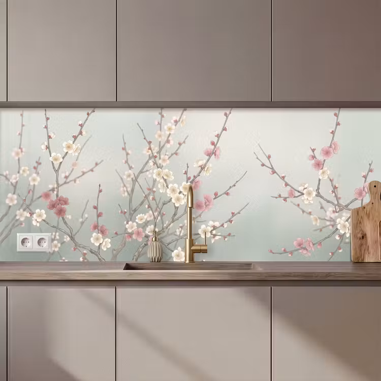 Keuken achterwand - Kersen - Bloesem - Groen — 1