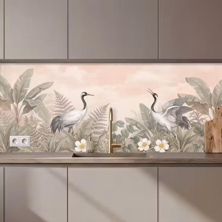 Keuken achterwand - Kraanvogels - Natuur - Roze — 1