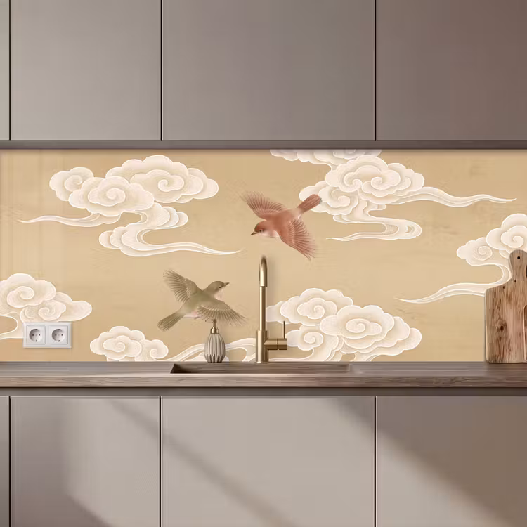 Keuken achterwand - Vogels - Vliegen - Beige — 1