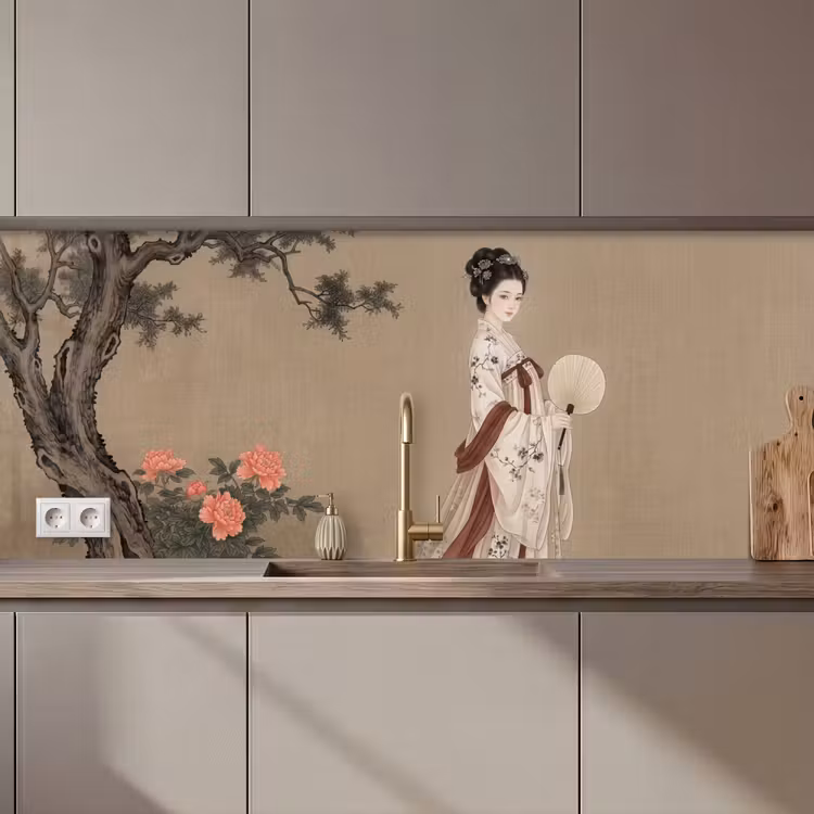 Keuken achterwand - Vrouw - Azië - Kunst - Beige — 1