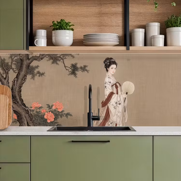 Keuken achterwand - Vrouw - Azië - Kunst - Beige — 5