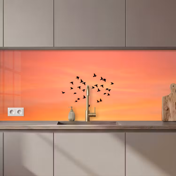 Keuken achterwand - Zwerm - Vogels - Oranje — 1