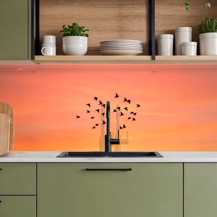 Keuken achterwand - Zwerm - Vogels - Oranje — 5