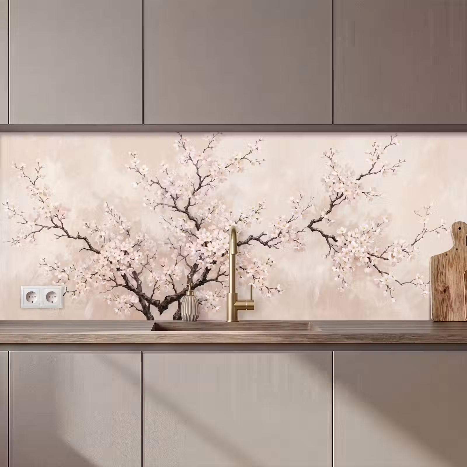 Keuken achterwand - Bloesem - Illustratie - Taupe — 1