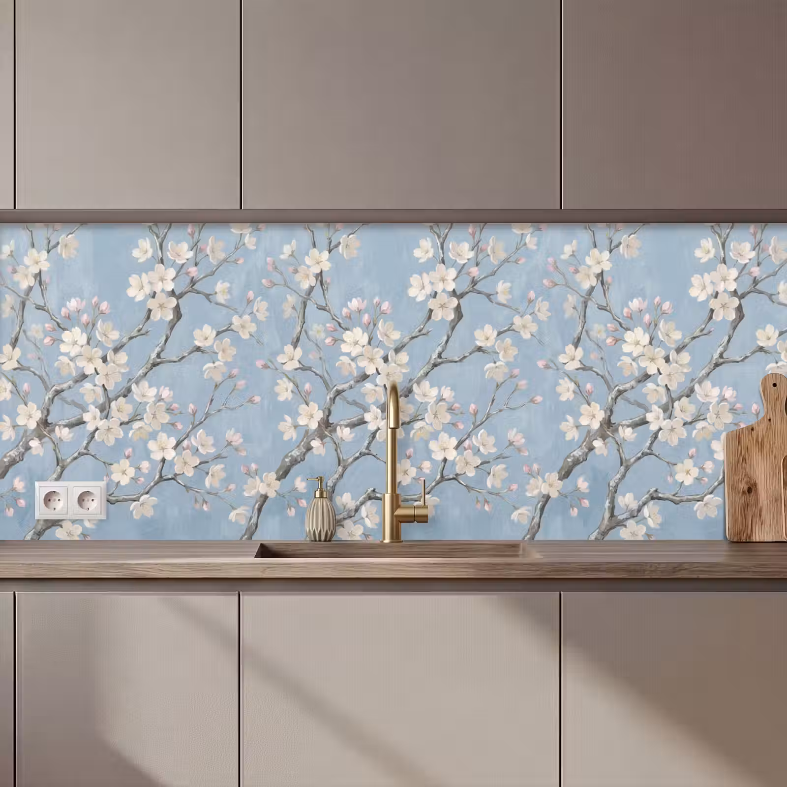 Keuken achterwand - Takken - Kersenbloesem - Blauw — 1